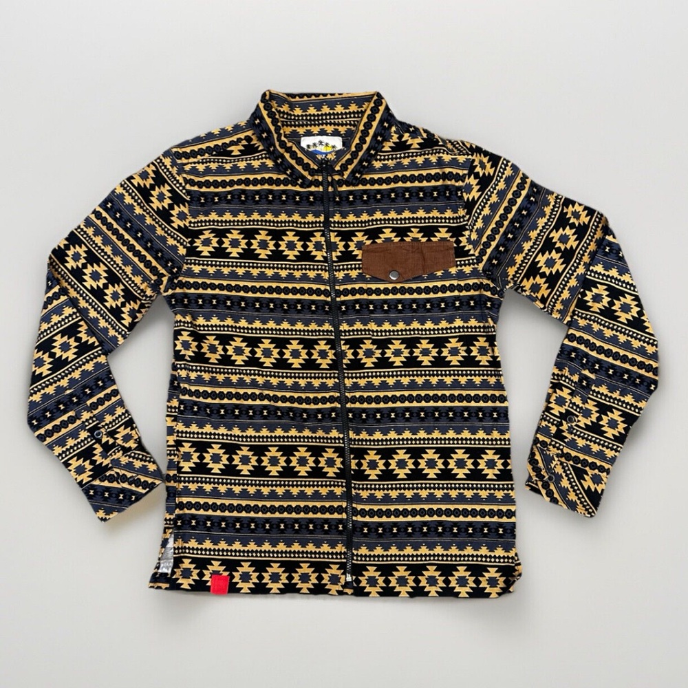 PRNTD by Polymer Mens Shirt Medium Tribal Southwestern Full Zip Long Sleeve
